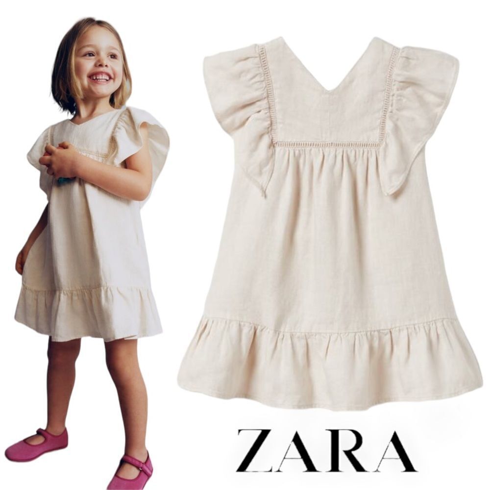 ZARA Kids | Light Beige | LACE INSERT LINEN DRESS